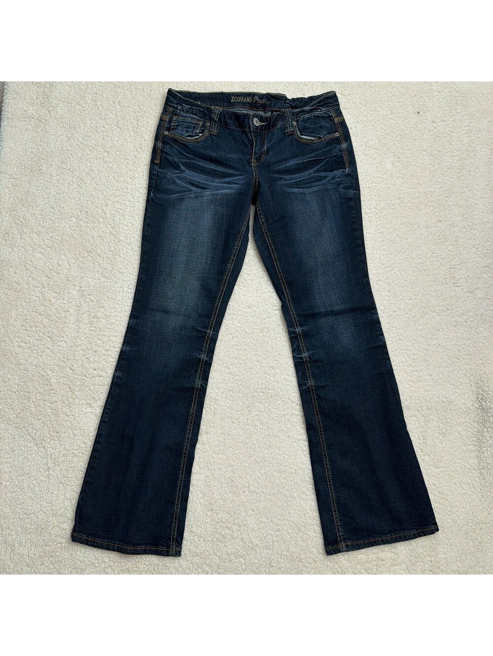 Vintage ZCO Bootcut Jeans Sz 9/10 Y2K Low Rise Dark Wash Flare Flap Pocket